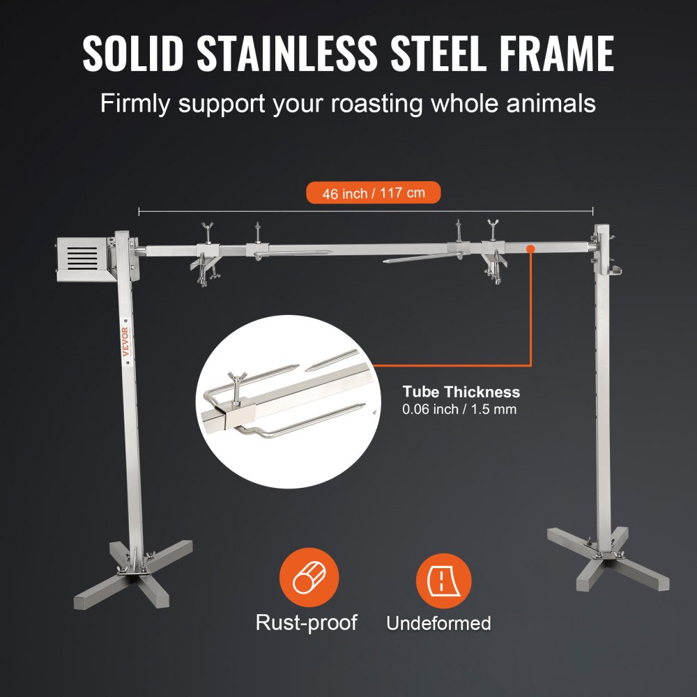 VEVOR suckling pig grill lamb grill 117 cm, 41 kg stainless steel rotisserie spit roast grill 42 W, lamb grill BBQ grill grill trolley barbecue, 8 height-adjustable large skewer grill turkey meat, ham etc.