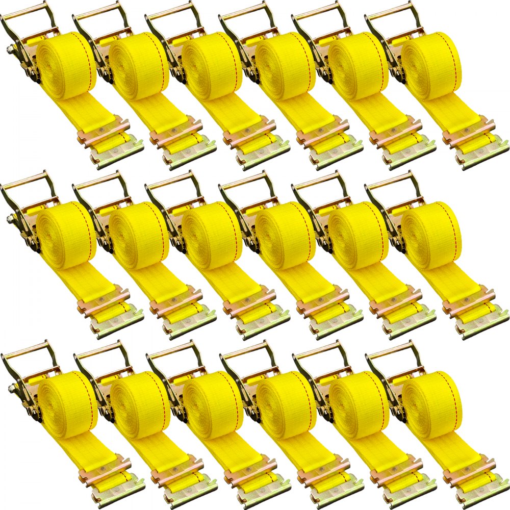 VEVOR E-Track Ratchet Strap, 18 Pack 2" x 15' E Track Straps 4400 lbs Breaking Strength, with Polyester Webbing & Spring Fitting & Ratchets, Durable Tie-Downs for Motorcycles, Tire, Trailer Loads