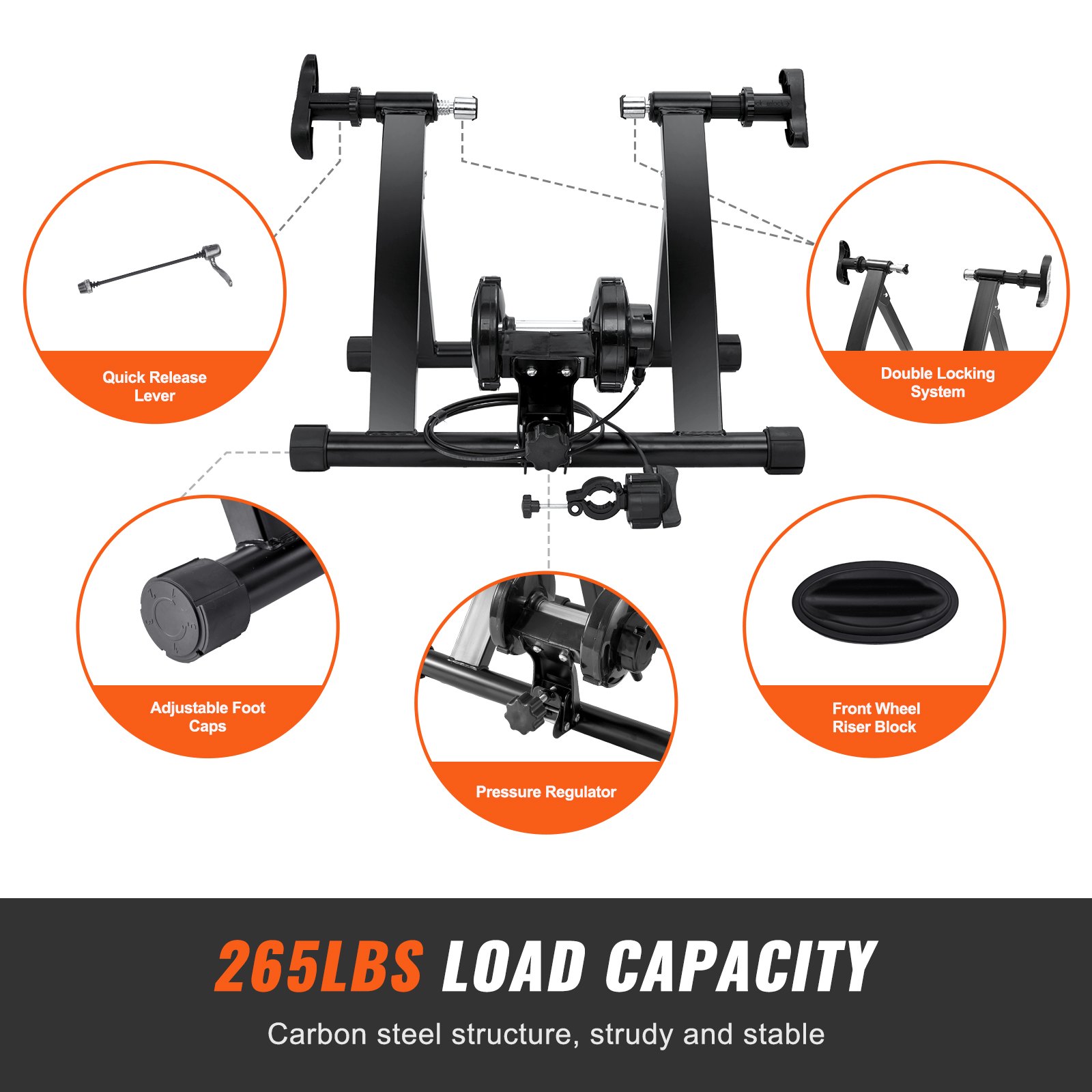 VEVOR Bike Trainer Stand, Magnetic Stationary Bike Stand for 26"-29" Wheels, 8 Resistance Settings, Low Noise Motor, Protable for Indoor Riding Exercise, with Quick-Release Lever & Front Wheel Riser