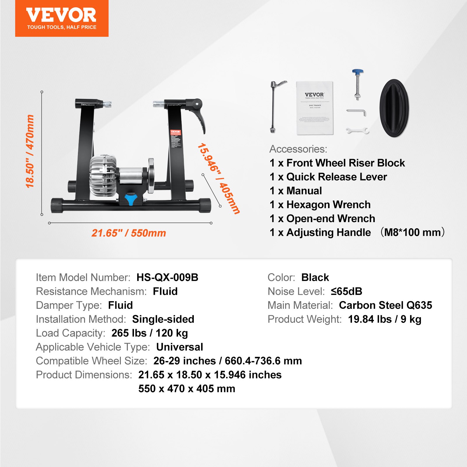 VEVOR Fietstrainerstandaard, vloeistofstandaard voor hometrainers met 26-29 inch wielen, geluiddempend vloeistofvliegwiel, draagbare fietsstandaard voor indoor fietstraining