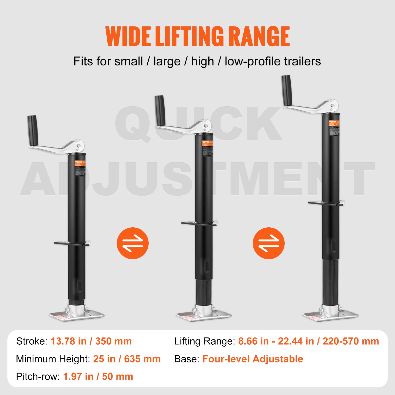 VEVOR Trailer Jack A Frame Bolt on Trailer Tongue Jack 2000 lb Height Adjustable