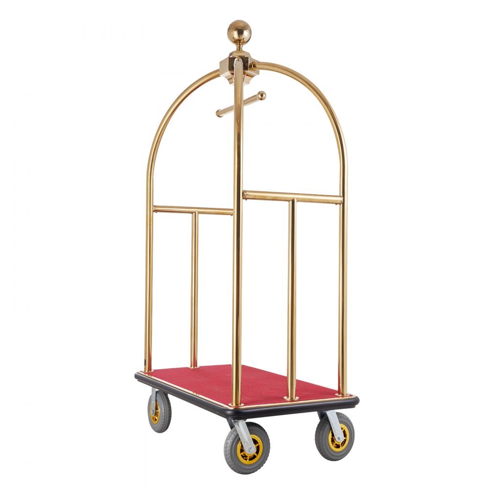 VEVOR Hotelbagagewagen, capaciteit 680 kg, bagagewagen met gebogen palen, hotelwagen, bagagewagen met rode loper en 20 cm rubberen wielen, ideaal voor hotels, appartementencomplexen en resorts