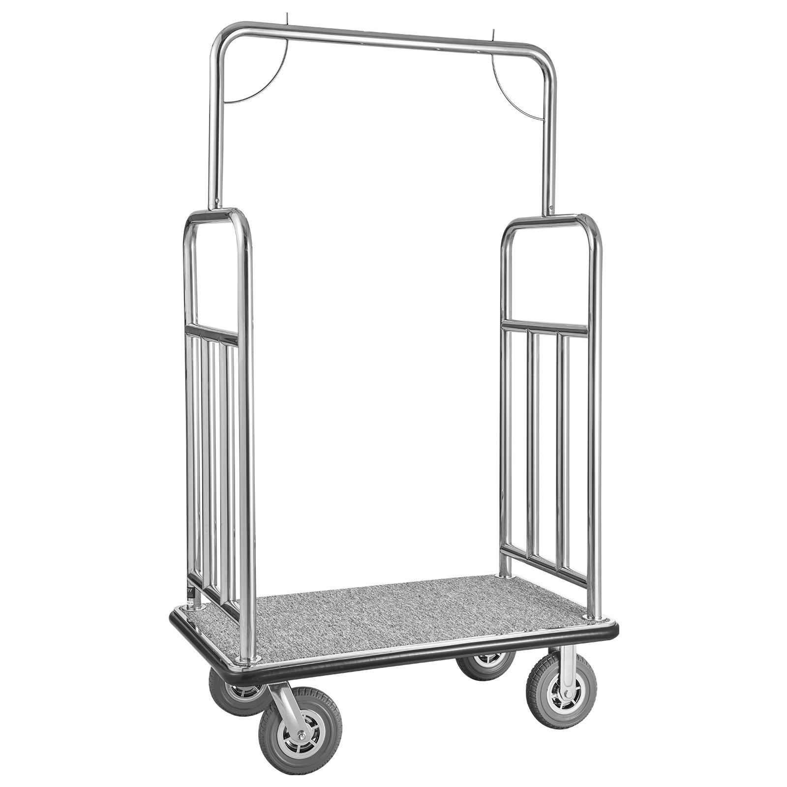 VEVOR Hotelbagagewagen, capaciteit 544 kg, hoteltrolley, piccolowagen, bagagewagen, valetwagen met grijs tapijt en 20 cm rubberen wielen, ideaal voor hotels, appartementencomplexen, resorts, zilver