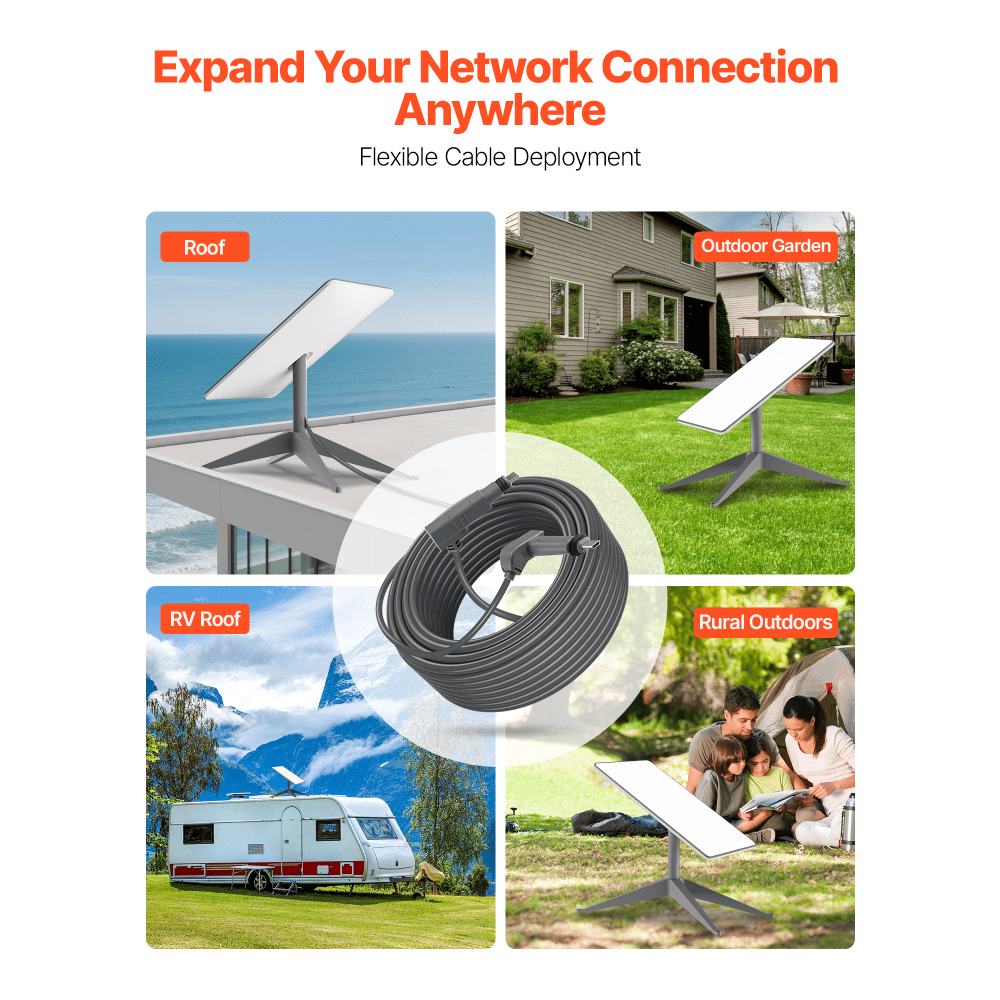 VEVOR Starlink Gen 2 Cable, 32.8 FT, 24 AWG Copper Core, Durable Extension Cable for Standard Generation 2, Compatible with Starlink Rectangular Satellite V2, Flexible Wiring for RV, Backyard Camping