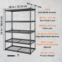 VEVOR Opbergrek, 5 niveaus verstelbaar Garageplanken met een capaciteit van 2000 lb Metalen organisator Draadplank Zwart 48" x 24" x 72" voor Keuken Pantry Kelder Badkamer Linnenkast