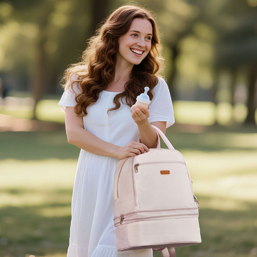 VEVOR Breast Pump Backpack, Breast Feeding Bag with Ice Pack, Fits for S1/S2, Pumping Accessories & Breastmilk Storage, Portable Pump Carrying Case for Work, Travel and Family Use, Light Pink