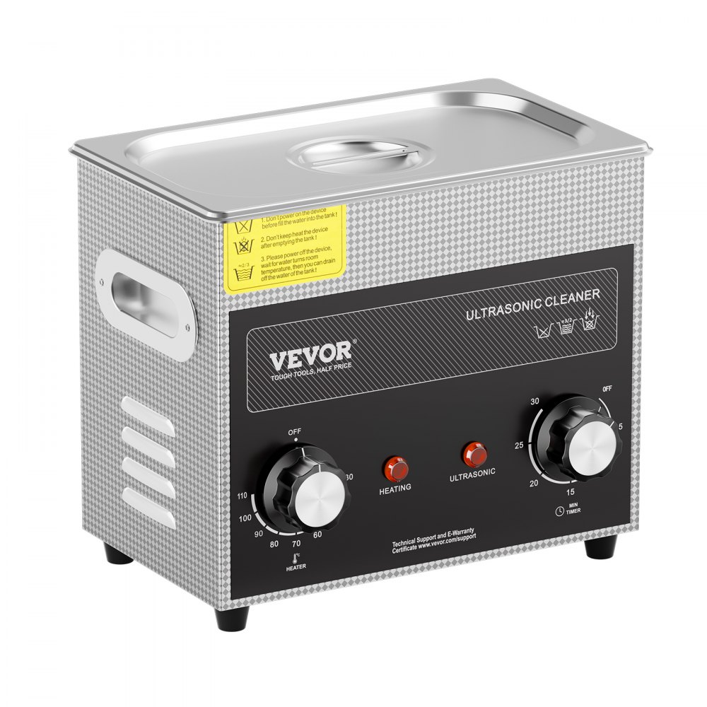 VEVOR 3L Ultrasoonreiniger met verwarmingstimer en mand Professionele digitale sonische cavitatiemachine, 120W Reinigingsmachine voor horloge-instrumenten Brillen Munten Metalen onderdelen Gereedschap Zilver
