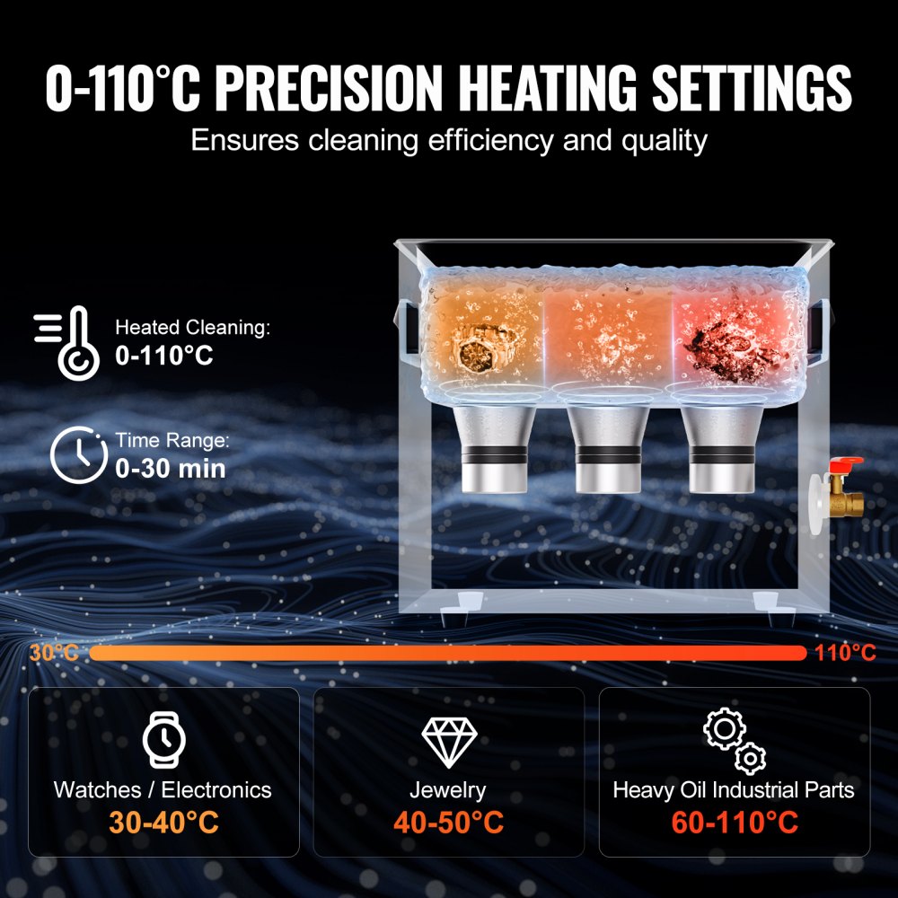 VEVOR Ultrasoonreiniger met verwarmingstimer en mand 6 L Professionele digitale sonische cavitatiemachine, 180 W Reinigingsmachine voor horloge-instrumenten Brillen Munten Metalen onderdelen Gereedschap