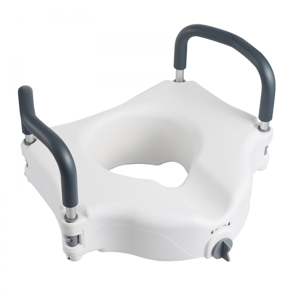 VEVOR toiletbrilverhoger met gewatteerde armleuningen, een draagvermogen van 136 kg en een hefhoogte van 127 mm. Deze verhoogde toiletbril is geschikt voor ouderen, senioren, mensen met een beperking en zwangere vrouwen.
