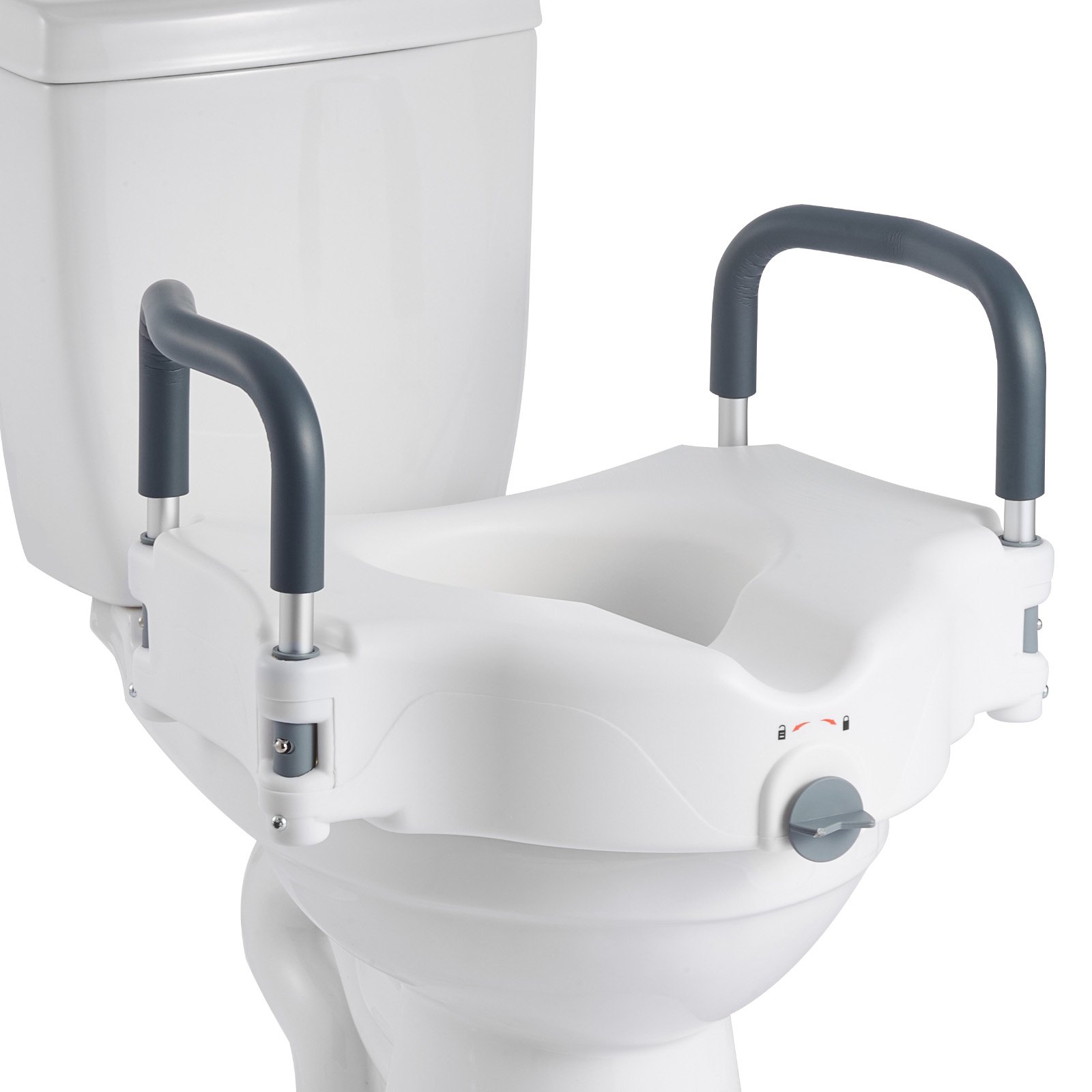 VEVOR toiletbrilverhoger met gewatteerde armleuningen, een draagvermogen van 136 kg en een hefhoogte van 127 mm. Deze verhoogde toiletbril is geschikt voor ouderen, senioren, mensen met een beperking en zwangere vrouwen.