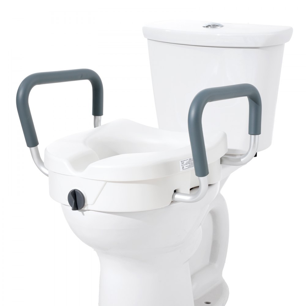VEVOR Toiletverhoger voor senioren 127 mm, Verstelbare verhoogde toiletzitting, Toiletverhoger voor senioren, Verhoogde toiletzitting met handgreep, Witte toiletverhoger