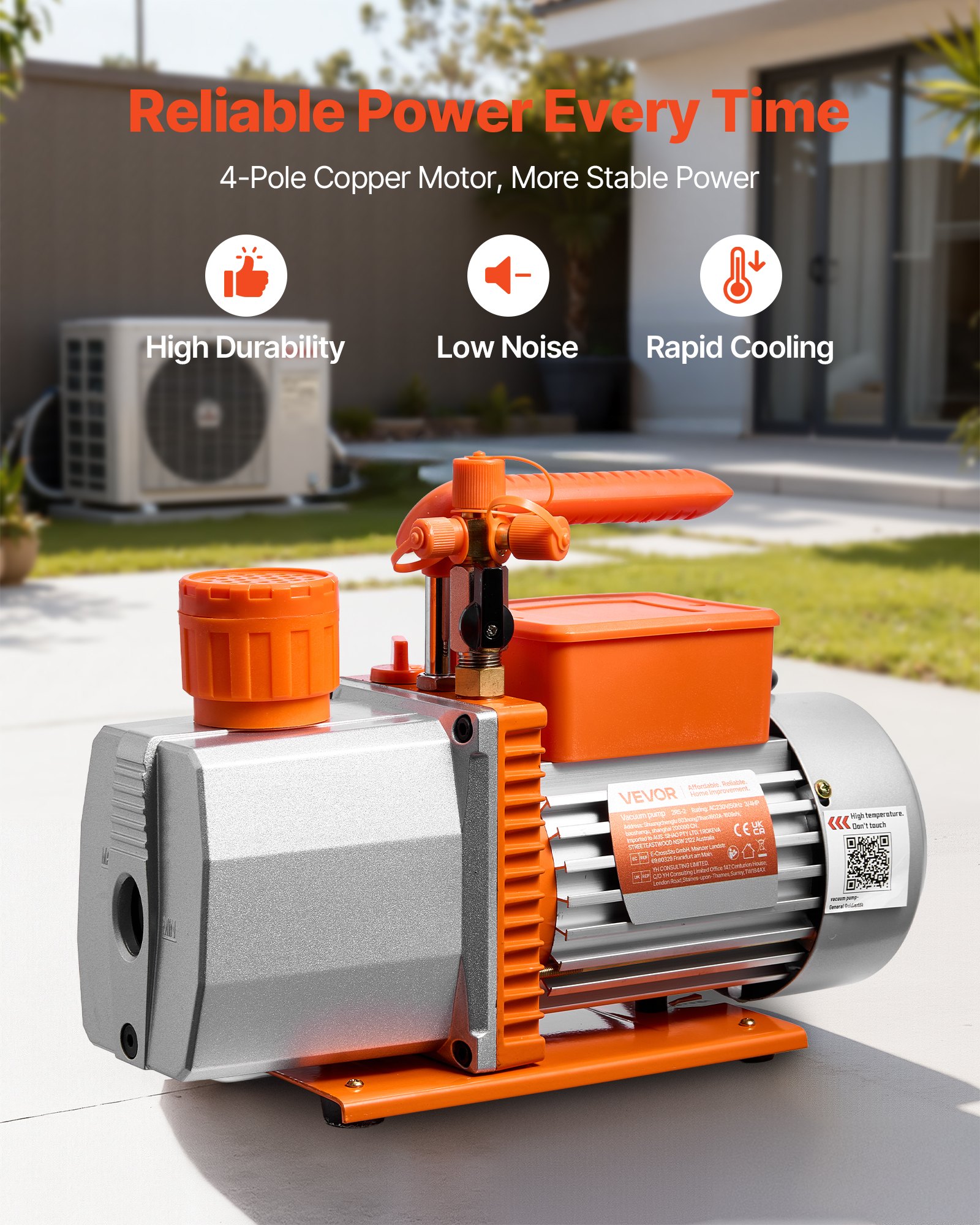 VEVOR Vacuum Pump, 7 CFM 3/4 HP, HVAC Two Stage Rotary Vane AC Vacuum Pump, for R134a R22 R410a R1234YF R32, 4 Pole Motor, for Automotive Air Conditioner Maintenance Resin Degassing, Oil Included