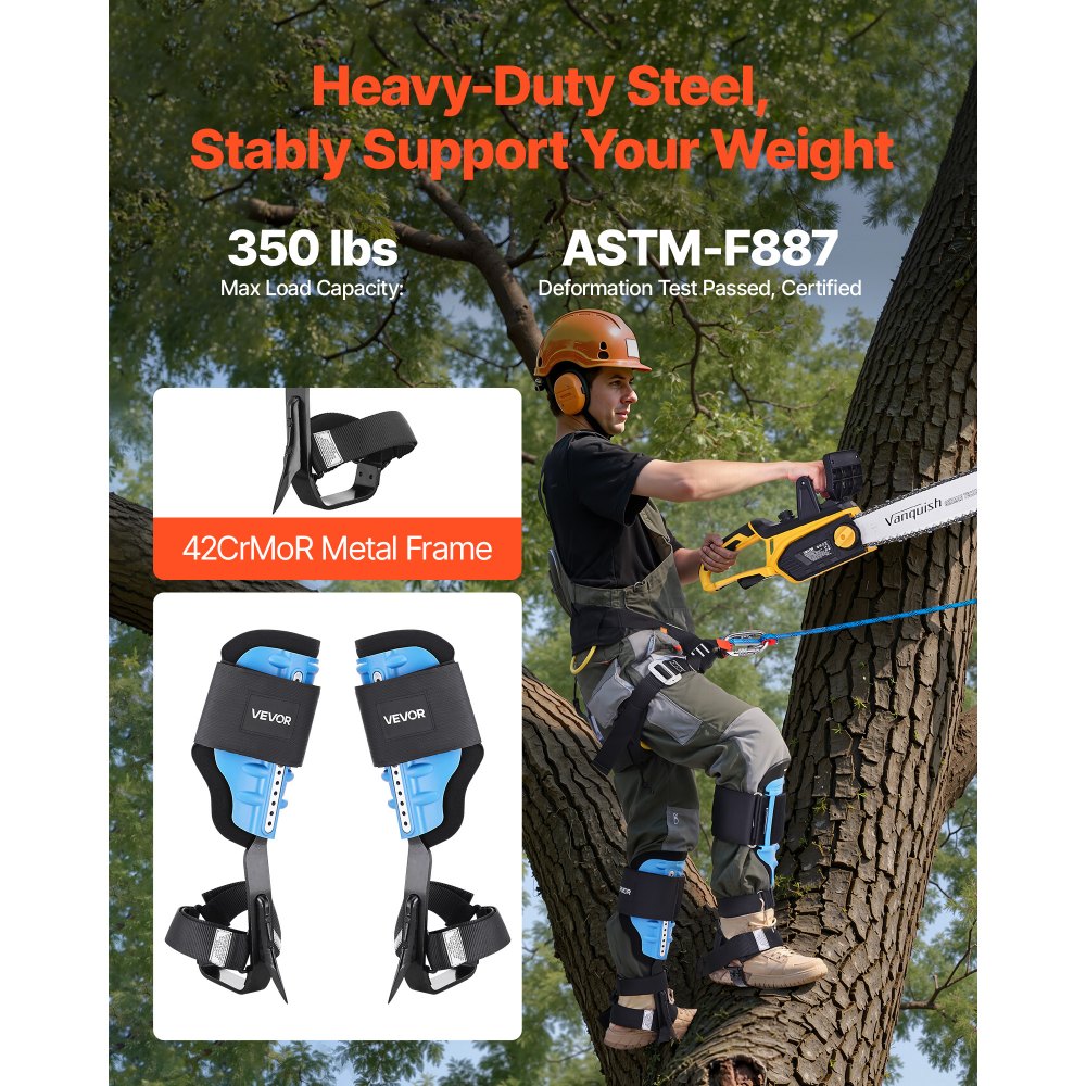 VEVOR boomklimspikes, boomklimuitrusting met riemen en vulling, draagvermogen 159 kg, robuuste boomspikes, in hoogte verstelbaar van 39-44 cm, klimuitrusting voor fruitplukken en jagen, lichtblauw