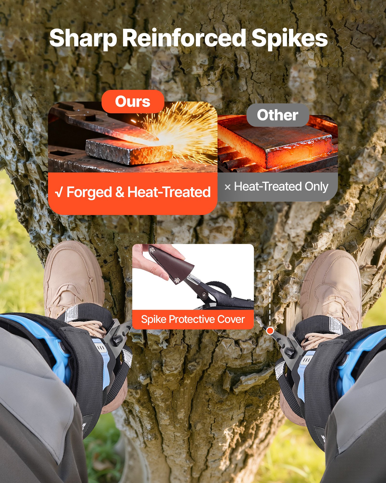 VEVOR Tree Climbing Spikes, Height-Adjustable Tree Climbing Gear with Straps & Padding Cushion, 159 kg Load Capacity, Heavy Duty Steel Climb Spurs Arborist Equipment for Fruit Picking Hunting