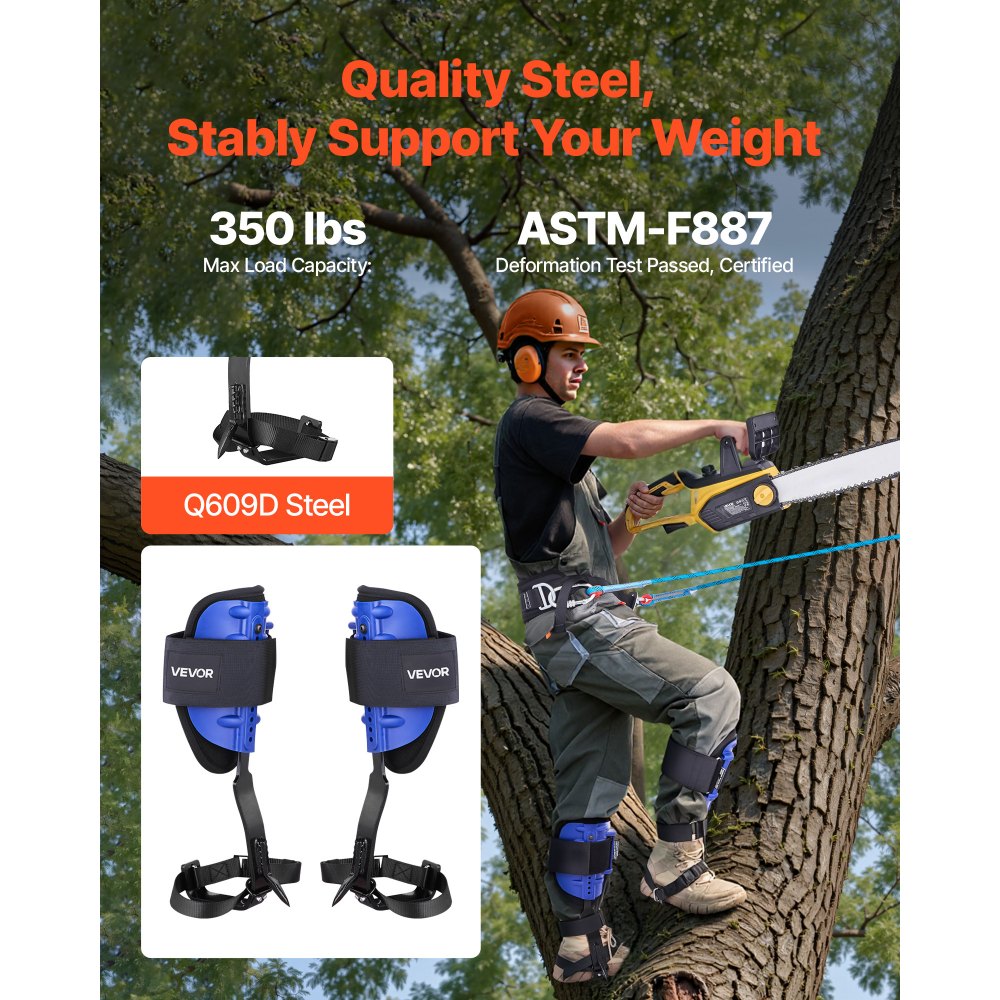 VEVOR boomklimspikes, in hoogte verstelbare boomklimuitrusting met riemen en heupriem, draagvermogen 159 kg, robuuste stalen klimspikes, boomverzorgingsuitrusting voor fruitoogst en jacht, blauw