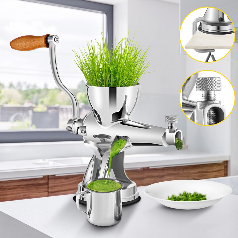VEVOR Manual Wheatgrass Juicer Stainless Steel Hand Crank Wheatgrass Juicer Hand Wheatgrass Grinder with Suction Cup Base & Table-top Clamp Manual Juicer Extractor for Ginger Celery Apple Grape, etc.