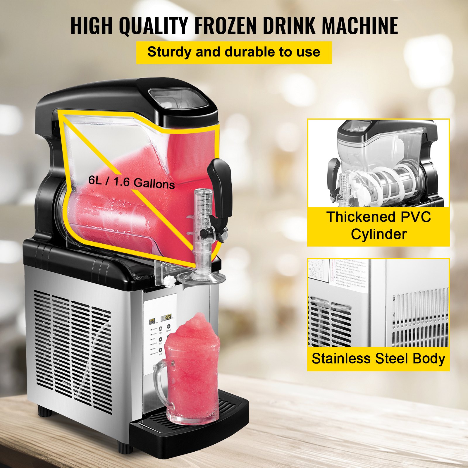 VEVOR Frozen Drink Machine 650W Commerciële Slush Machine 6L Margarita Machine Gemaakt van Roestvrij Staal en PVC met een Beknopt Bedieningspaneel voor Dessertwinkels en Andere Plaatsen met Hoge Eisen
