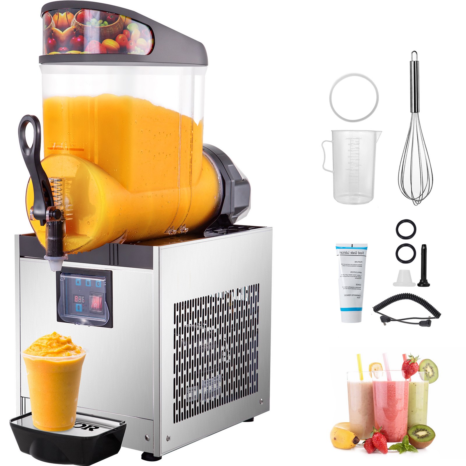 VEVOR Frozen Drink Slush Machine Roestvrij Staal + PC, Ice Slush Machine 1 * 12 L, Slush Frozen Drink Maker 85-130 V, Cooling Slushie Juice Making 500 W, voor Hotels, Bars, Winkelstraten, Snackbars