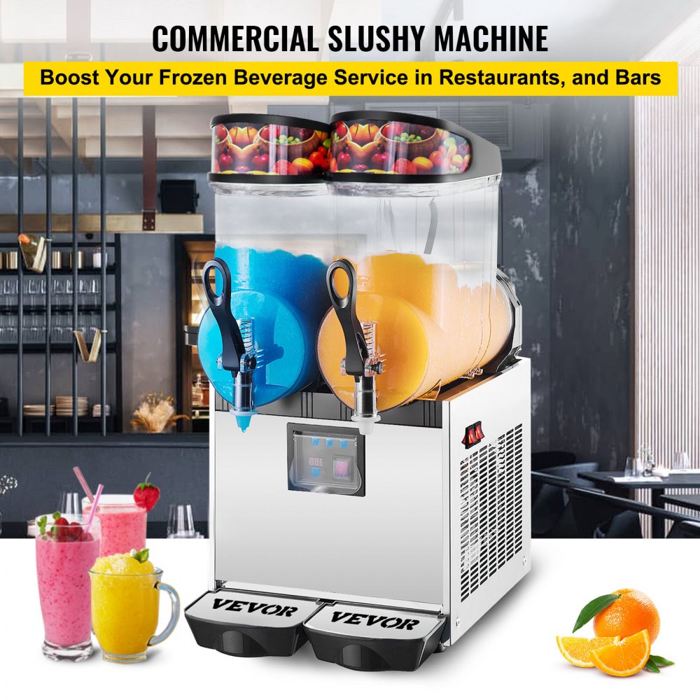 VEVOR Frozen Drink Slush Machine Roestvrij Staal + PC, Ice Slush Machine 2 * 12 L, Slush Frozen Drink Maker 85-130 V, Cooling Slushie Juice Making 700 W, voor Hotels, Bars, Winkelstraten, Snackbars