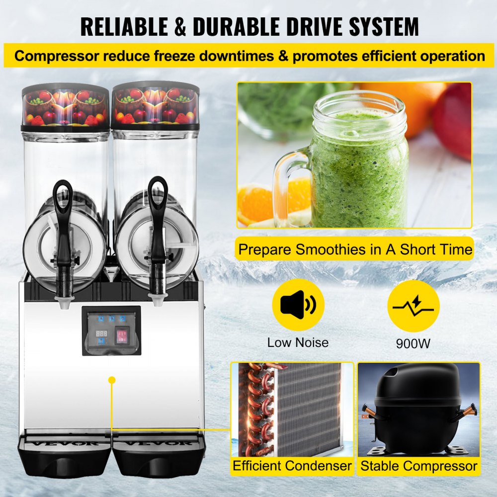 VEVOR Frozen Drink Slush Machine Roestvrij Staal + PC, Ice Slush Machine 2 * 12 L, Slush Frozen Drink Maker 85-130 V, Cooling Slushie Juice Making 700 W, voor Hotels, Bars, Winkelstraten, Snackbars