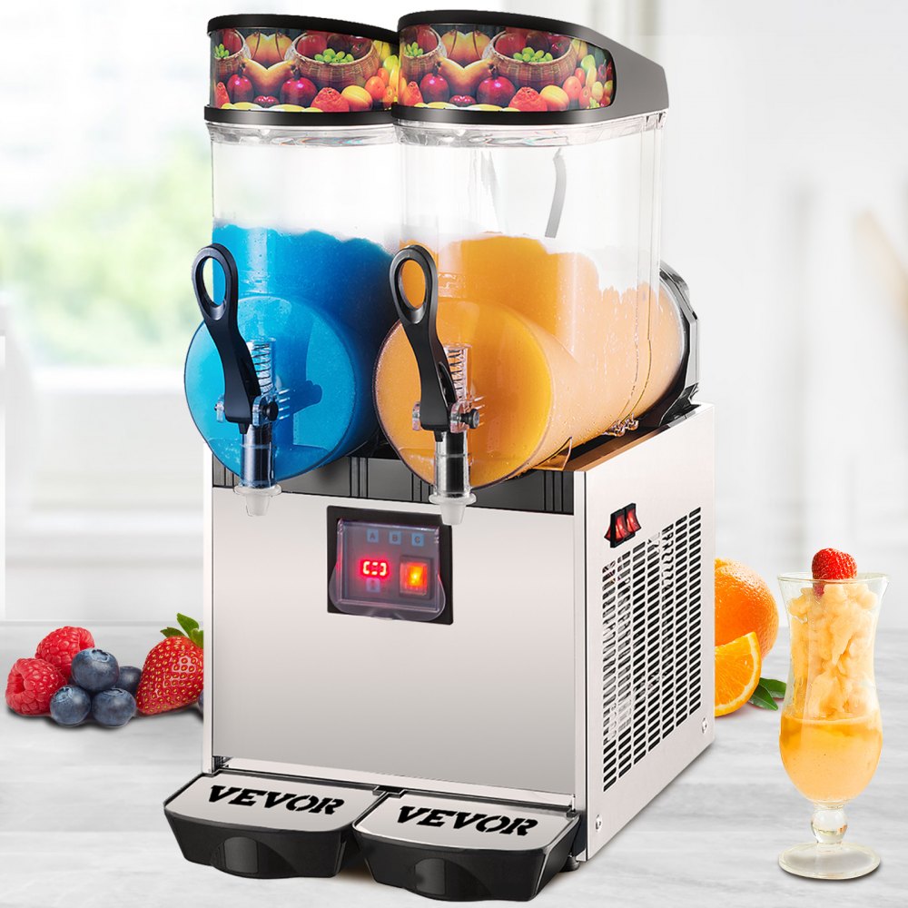 VEVOR Frozen Drink Slush Machine Roestvrij Staal + PC, Ice Slush Machine 2 * 12 L, Slush Frozen Drink Maker 85-130 V, Cooling Slushie Juice Making 700 W, voor Hotels, Bars, Winkelstraten, Snackbars