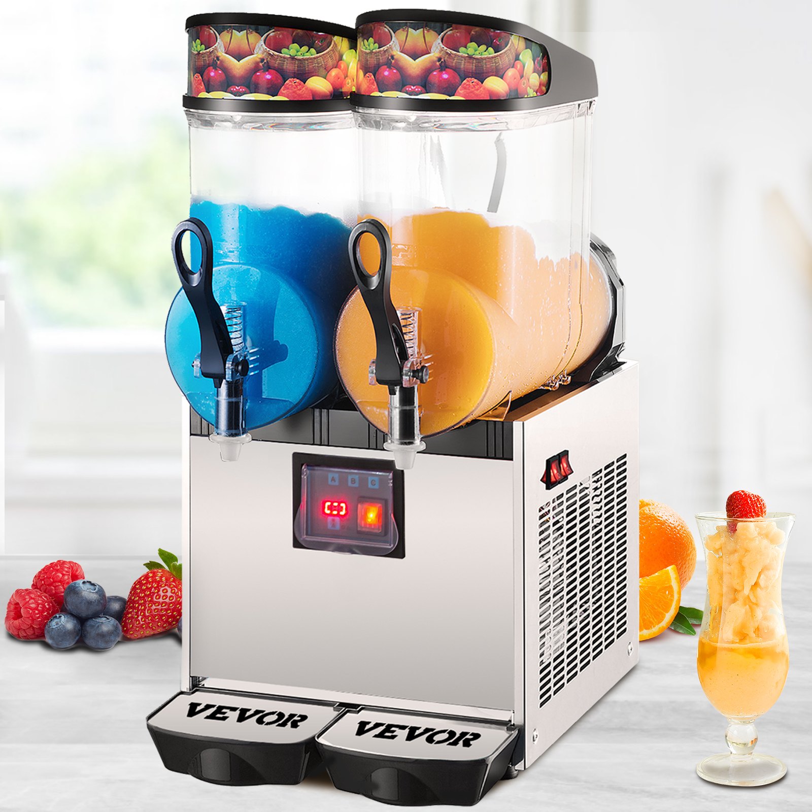 VEVOR Frozen Drink Slush Machine Roestvrij Staal + PC, Ice Slush Machine 2 * 12 L, Slush Frozen Drink Maker 85-130 V, Cooling Slushie Juice Making 700 W, voor Hotels, Bars, Winkelstraten, Snackbars