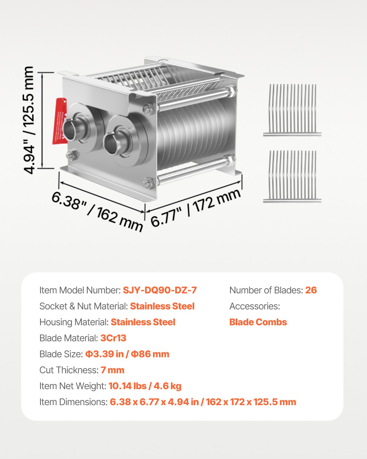 VEVOR Meat Cutter Machine Blade, 7 mm Blade for Commercial Meat Cutter, One Set Blade for SJY-DQ90 Meat Cutting Machine, Stainless Steel, Cutter Slicer Blade Set for Boneless Meat, Soft Vegetables