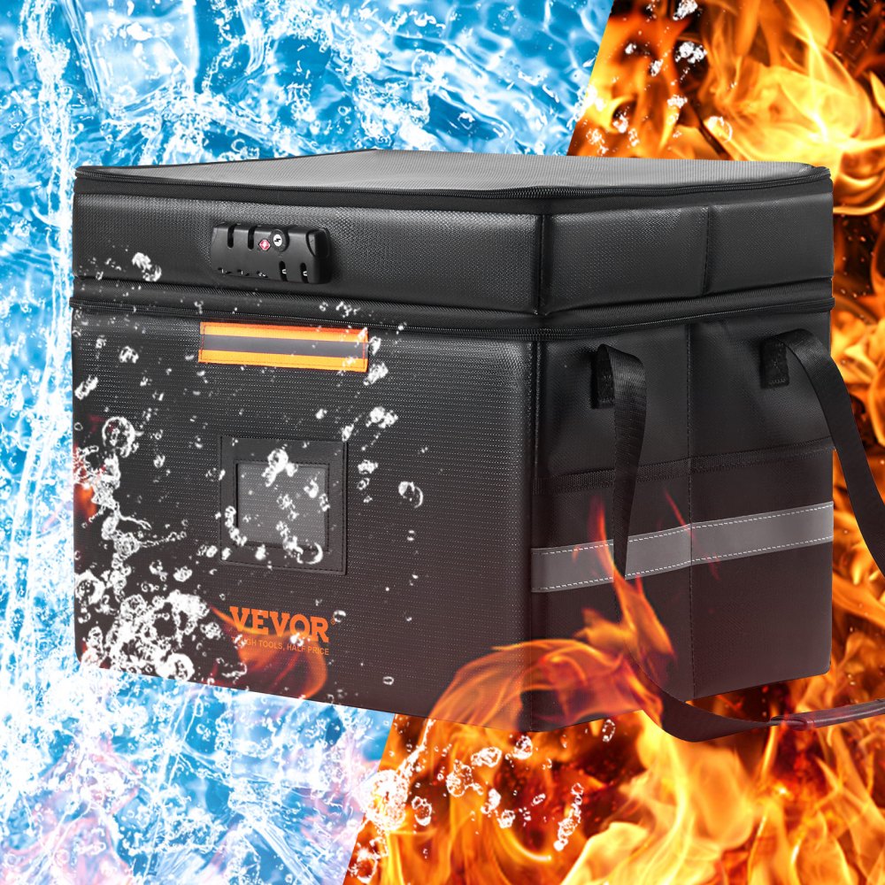 VEVOR Fireproof Document Box, Fireproof Document Bag with Lock 2000℉, Fireproof and Waterproof File Box 17.72x5.51x12.4 inch with Zipper & Handle, for Money, Documents, Jewelry and Passport