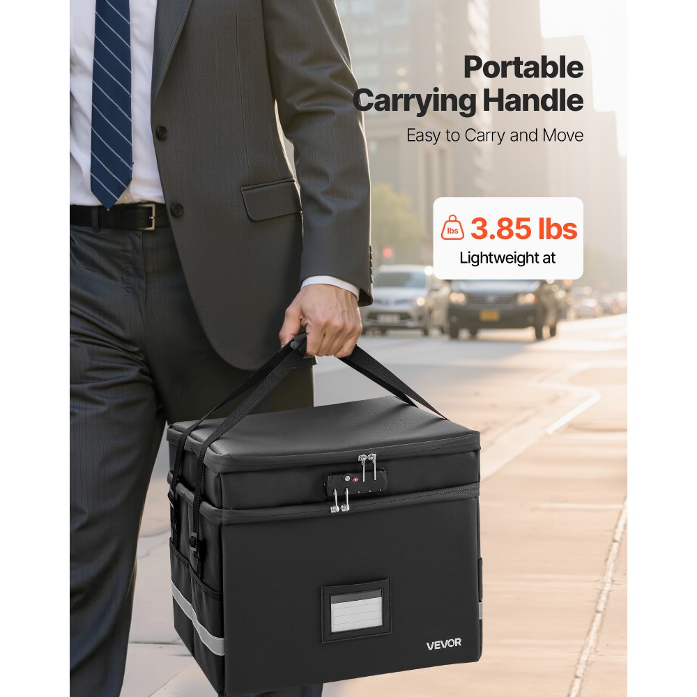 VEVOR Fireproof Document Box, 1832 ℉ Heat Insulated Fireproof & Waterproof Box with Lock, Portable Two-Layer File Storage Organizer Home Office Travel Use, for Passports, Important Documents, Files