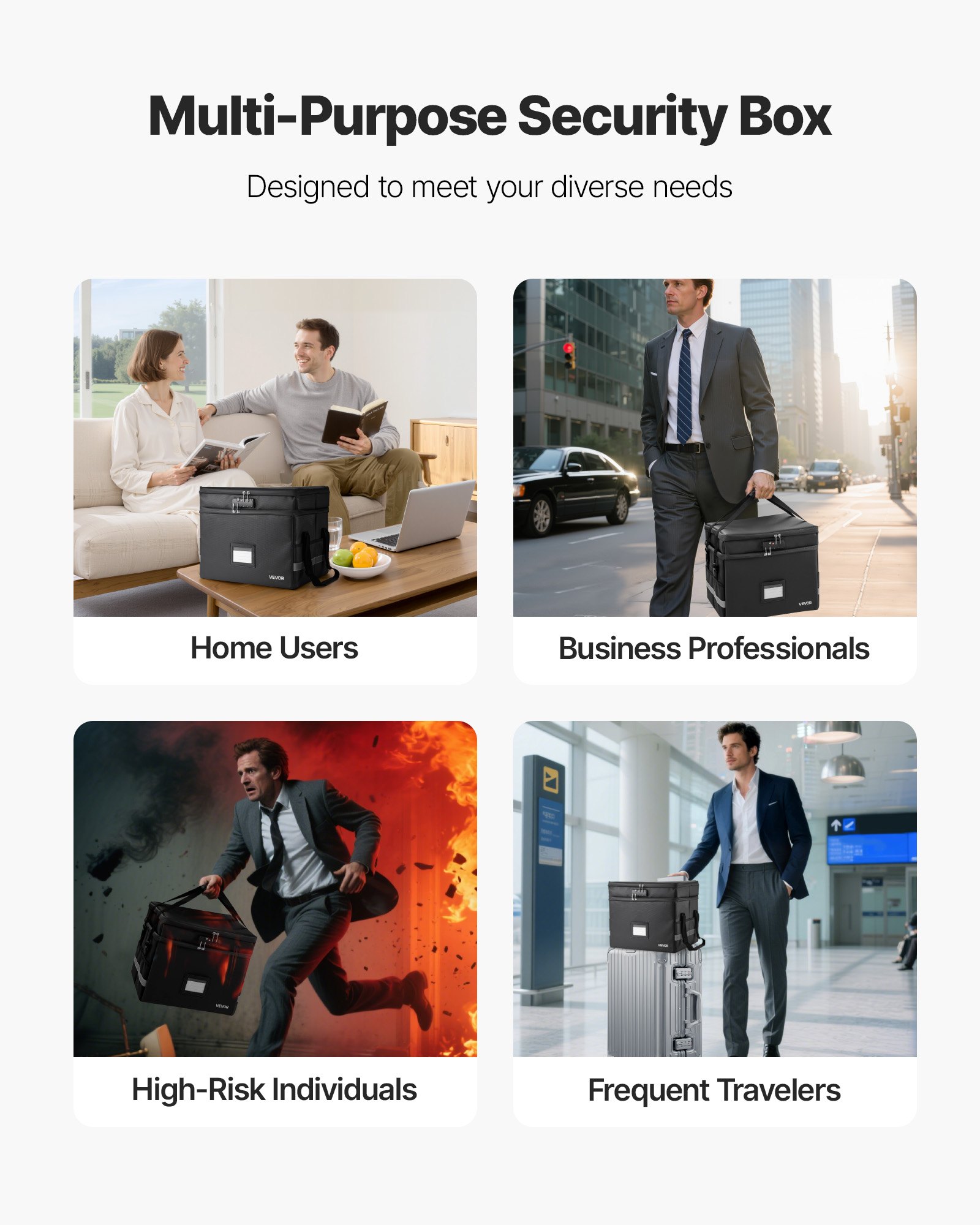 VEVOR Fireproof Document Box, 1832 ℉ Heat Insulated Fireproof & Waterproof Box with Lock, Portable Two-Layer File Storage Organizer Home Office Travel Use, for Passports, Important Documents, Files