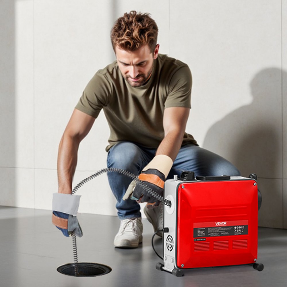 VEVOR Drain Cleaner Machine, 850W Electric Pipe Drain Cleaning Machine Sewer Snake with 14.5m x 16mm, 14m x 22mm, 5m x 9.5mm, 0.4m x 12mm Steel Spring Cable & 11 Cutters, Fit 50-200 mm Diameter Pipes