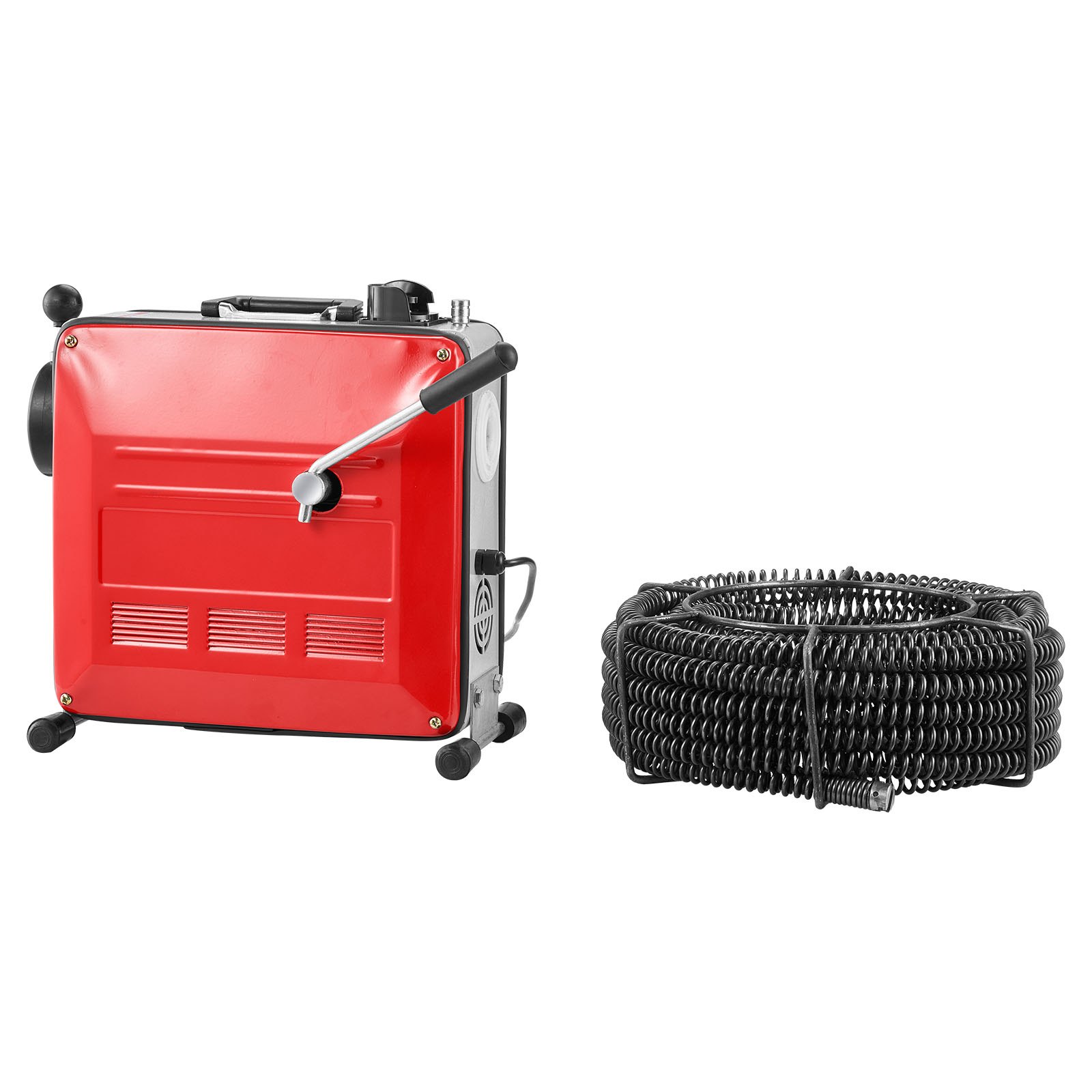 VEVOR elektrische pijpreinigingsmachine, 850W, inclusief veerkabel van 14,5 m x 16 mm, 14 m x 22 mm en 5 m x 9,5 mm, flexibele veer van 0,4 m x 12 mm en 11 snijbladen, voor leidingen met een diameter van 50–200 mm.