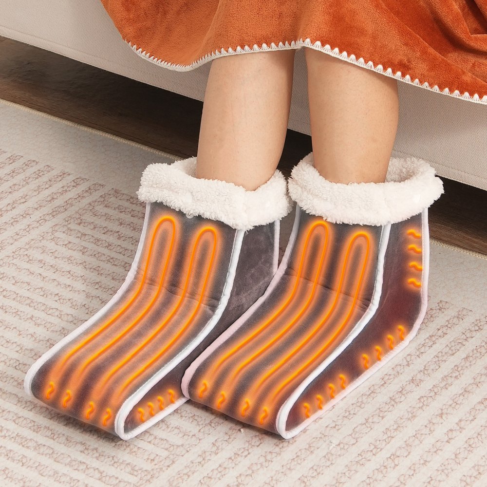 VEVOR Split Electric Foot Warmer, Double-Sided Heating Pad for Foot, 6-Level Heating Slippers Feet Warmer with Timer & Auto Shut-Off, Soft Flannel Heated Boots Shoes Washable, Warm Gift for Women Men