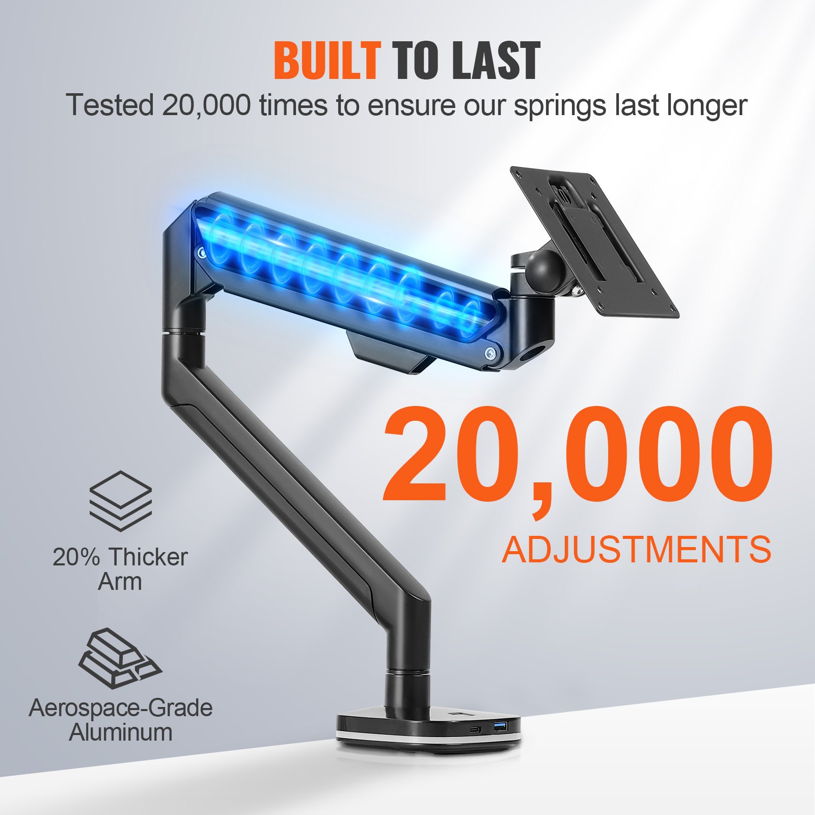 VEVOR Single Monitor Mount, Supports 13"-35" Screen, Fully Adjustable Gas Spring Monitor Arm, Holds up to 26.4 lbs, Computer Monitor Stand Holder with C-Clamp/Grommet Mounting Base, VESA Mount Bracket