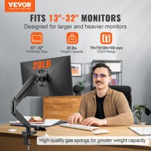 VEVOR monitorbeugel enkele beugel, geschikt voor 330-813 mm compatibele monitorafmetingen, aluminiumlegering 75x75 mm en 100x100 mm VESA-patroon, in hoogte verstelbare beugel, draaibaar en kantelbaar