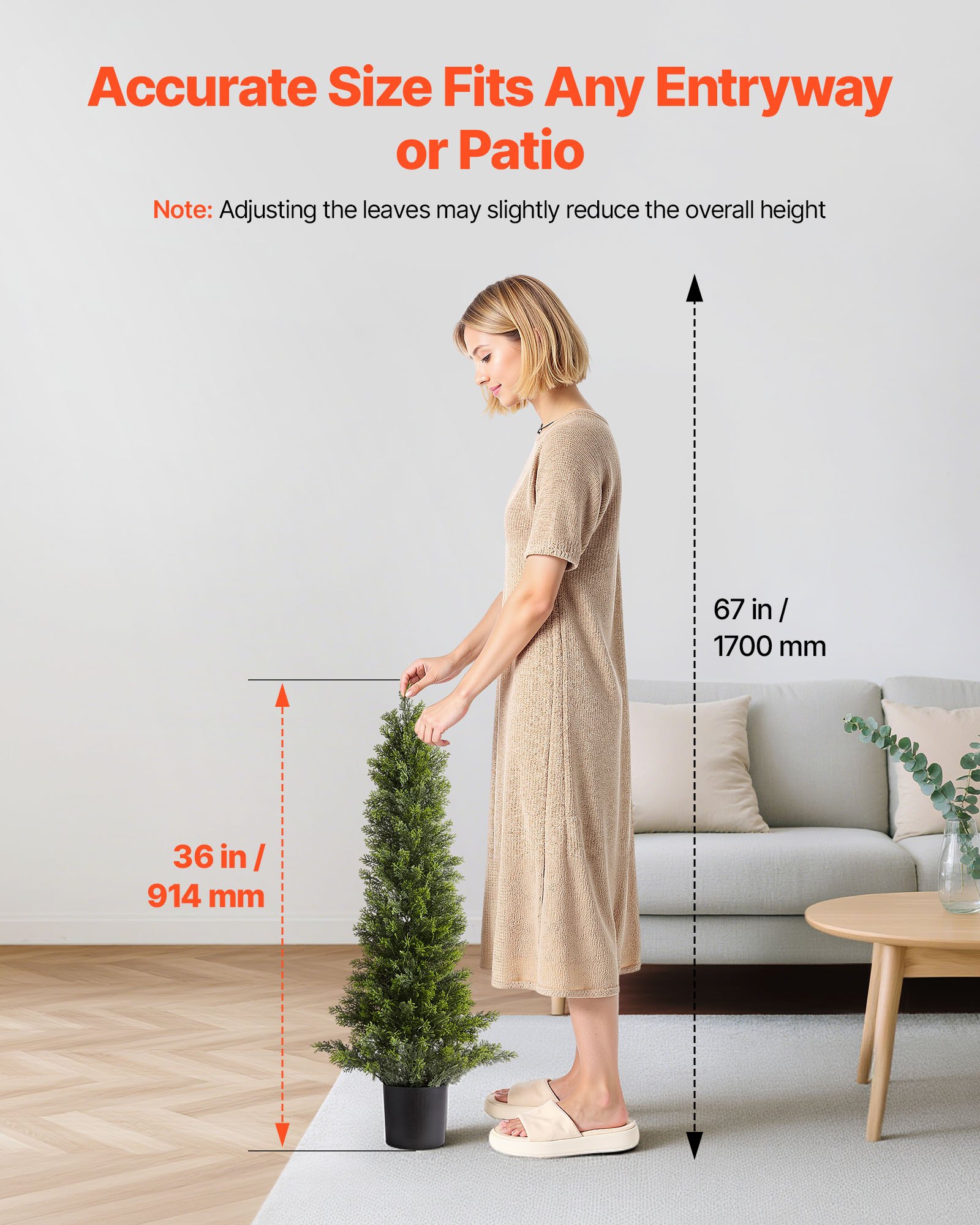 VEVOR Artificial Topiary Cedar Trees, 2 Set 914mm Faux Pine Shrubs Plants, Fake Silk Tree Look Real, Easy Assembly for Decor Front Porch Outdoor Patio Garden Balcony Backyard Indoor Office