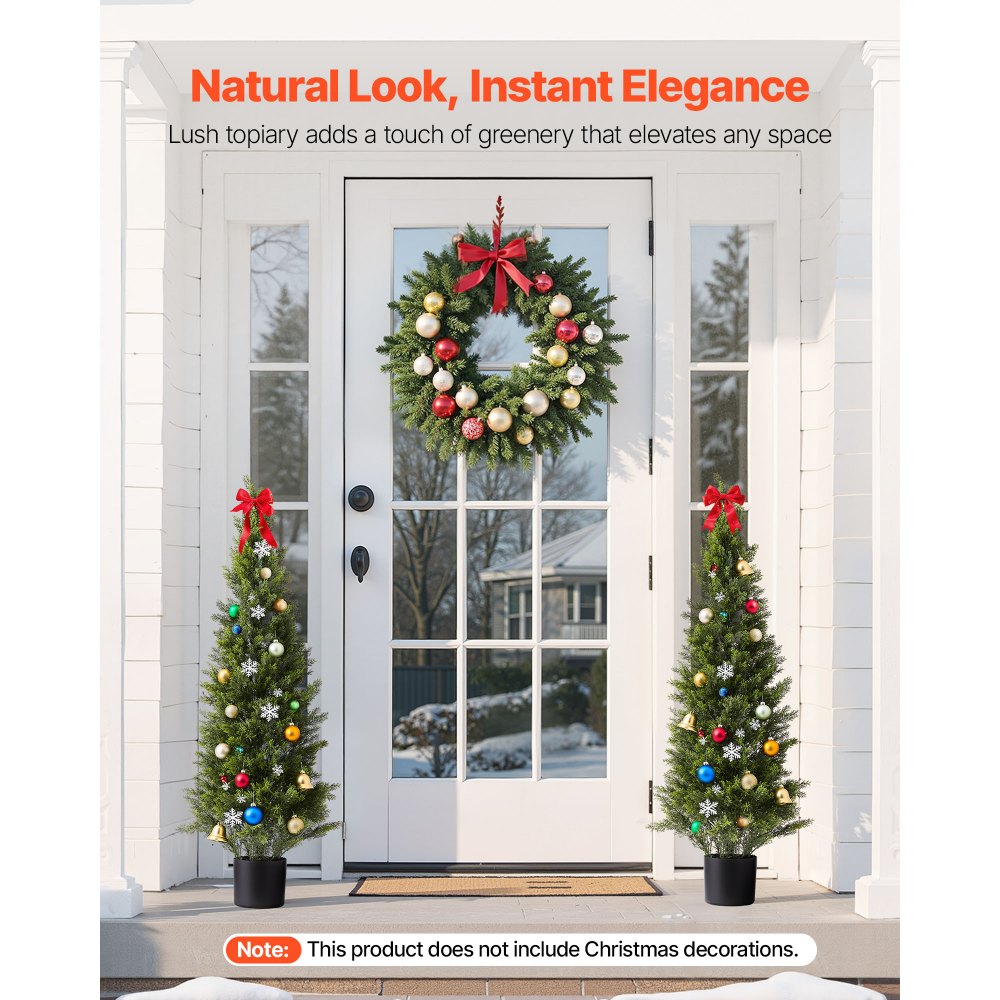 VEVOR Artificial Topiary Cedar Trees, 2 Set 1219mm Faux Pine Shrubs Plants, Fake Silk Tree Look Real, Easy Assembly for Decor Front Porch Outdoor Patio Garden Balcony Backyard Indoor Office