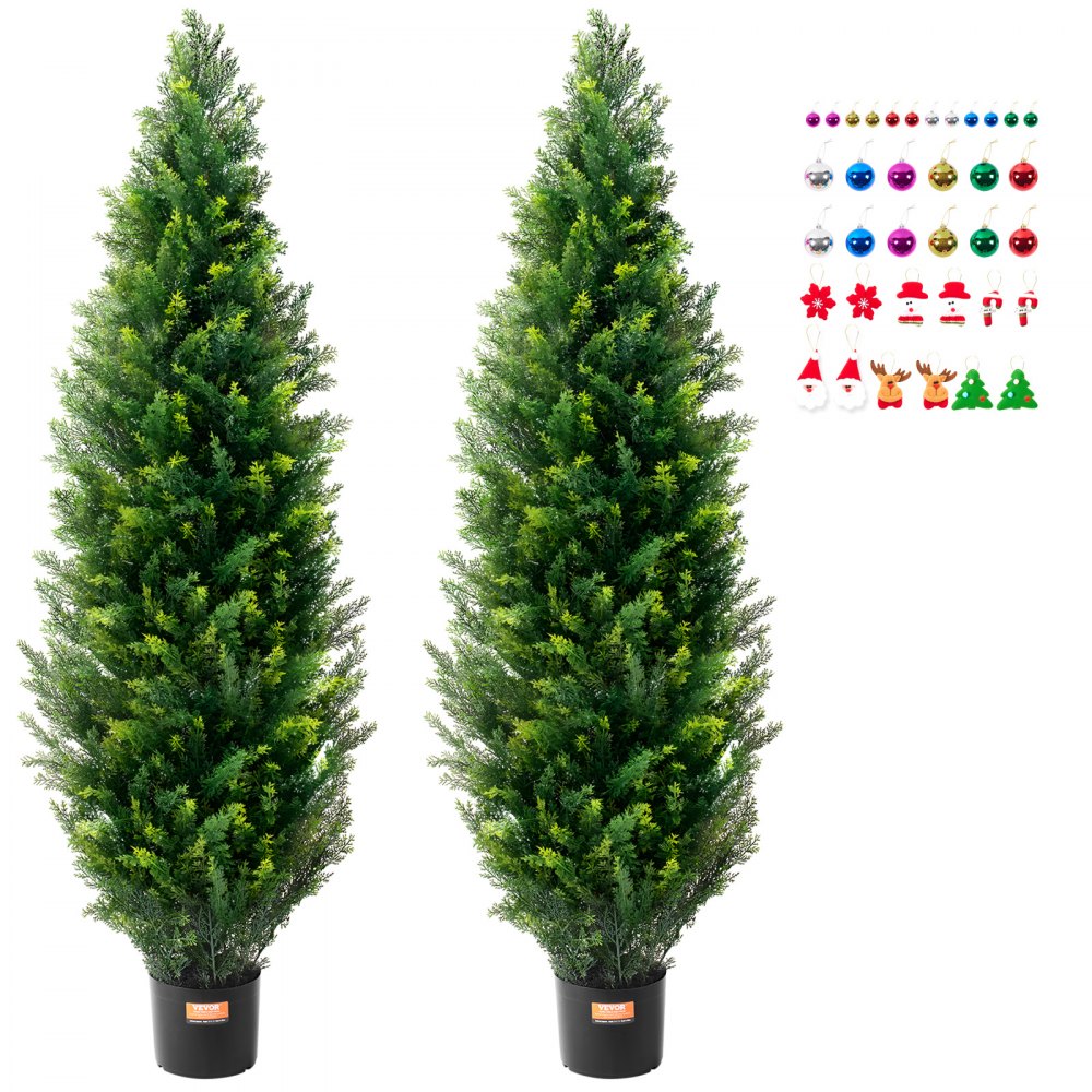 VEVOR 2 Pack 5' Artificial Cedar Topiary Tree Faux Plant UV Decor In/Outdoor