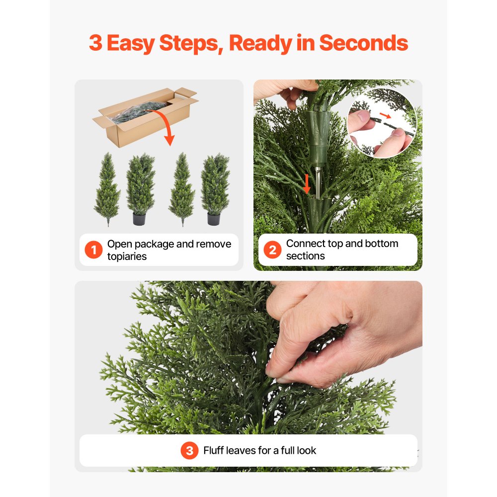 VEVOR Artificial Topiary Cedar Trees, 2 Set 1524mm Faux Pine Shrubs Plants, Fake Silk Tree Look Real, Easy Assembly for Decor Front Porch Outdoor Patio Garden Balcony Backyard Indoor Office