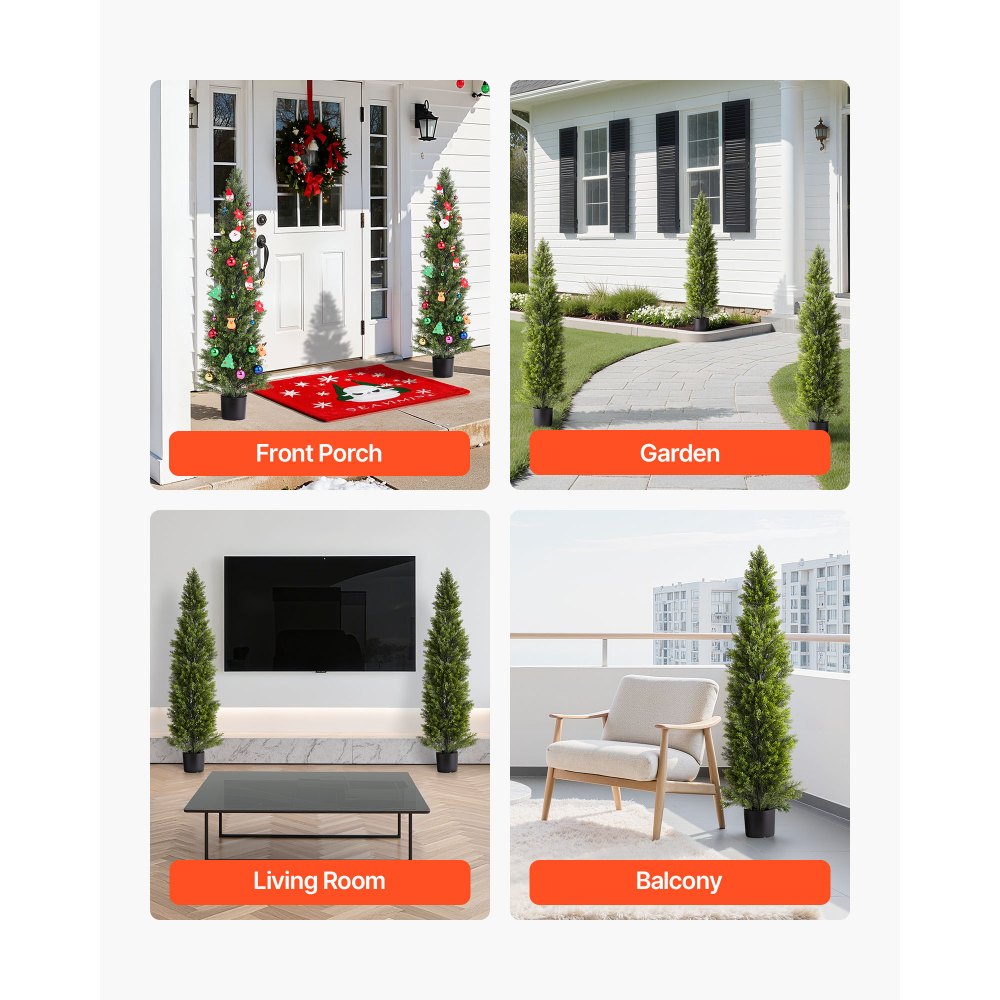 VEVOR Artificial Topiary Cedar Trees, 2 Set 1524mm Faux Pine Shrubs Plants, Fake Silk Tree Look Real, Easy Assembly for Decor Front Porch Outdoor Patio Garden Balcony Backyard Indoor Office