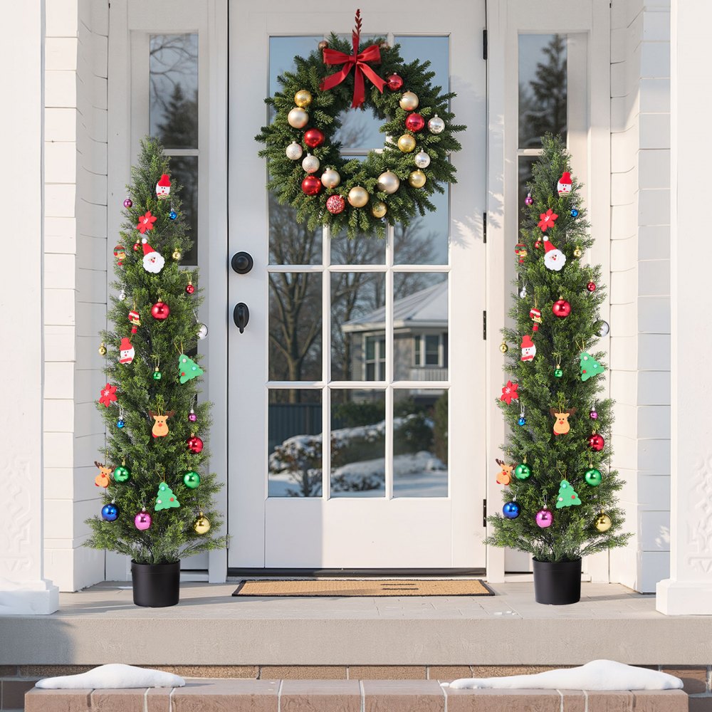 VEVOR Artificial Topiary Cedar Trees, 2 Set 1524mm Faux Pine Shrubs Plants, Fake Silk Tree Look Real, Easy Assembly for Decor Front Porch Outdoor Patio Garden Balcony Backyard Indoor Office