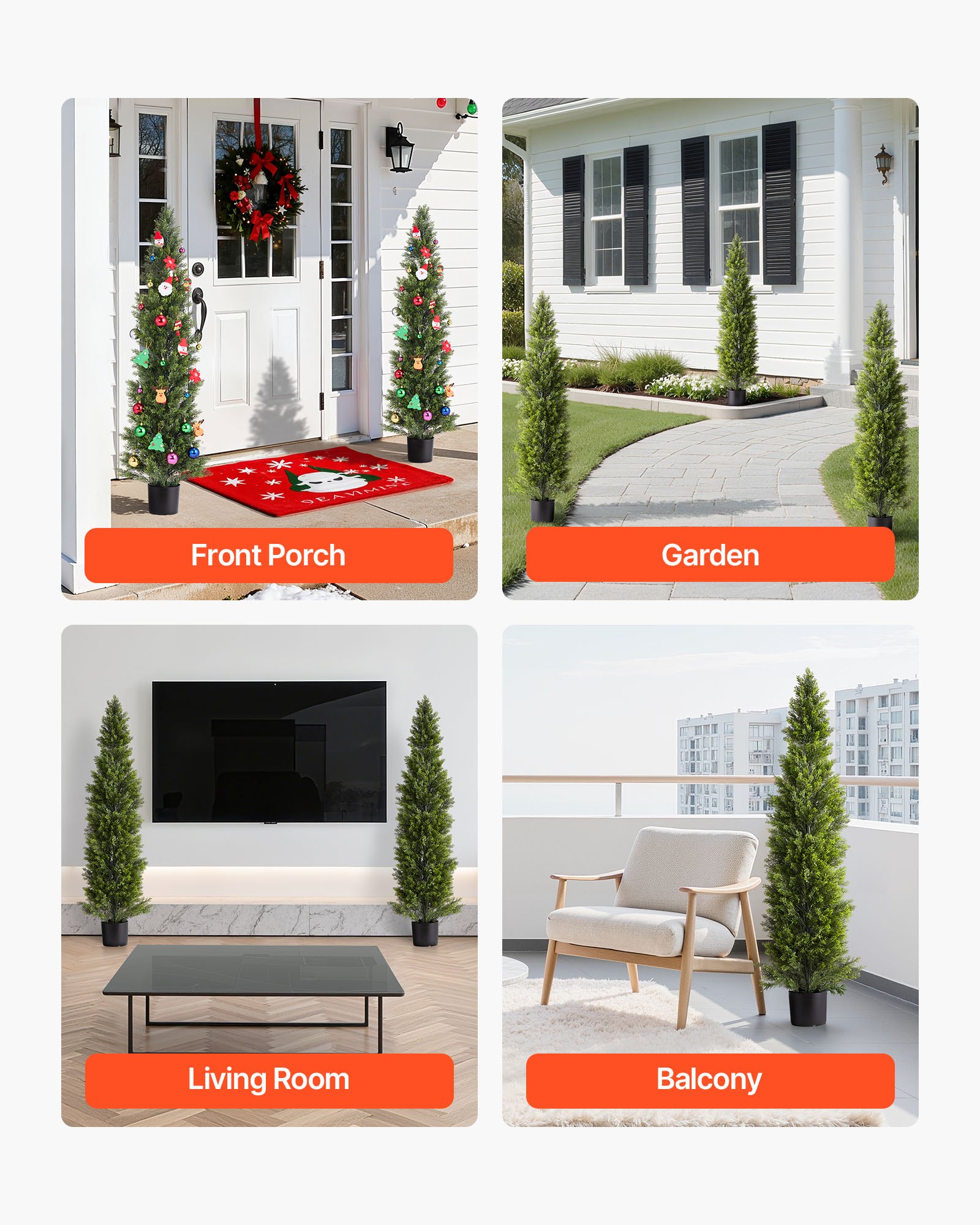 VEVOR Artificial Topiary Cedar Trees, 2 Set 1524mm Faux Pine Shrubs Plants, Fake Silk Tree Look Real, Easy Assembly for Decor Front Porch Outdoor Patio Garden Balcony Backyard Indoor Office