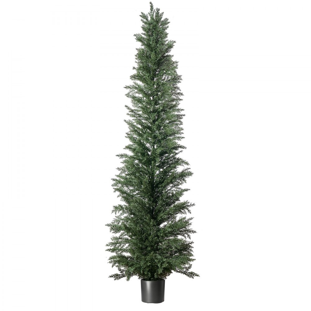 VEVOR Kunstplantenset 2 stuks. Kunstmatige cipressen met PP-pot 2438mm, decoratieve plant voor balkon, kantoor, veranda, terras, tuin, UV-bestendig, groenblijvende kunstboom gemaakt van PE, levensecht, binnen en buiten.