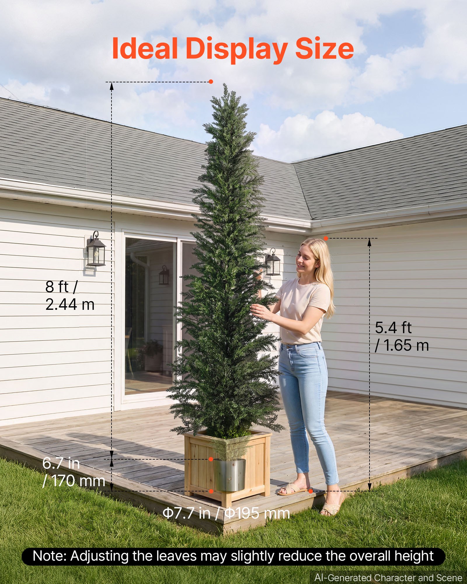 VEVOR Kunstplantenset 2 stuks. Kunstmatige cipressen met PP-pot 2438mm, decoratieve plant voor balkon, kantoor, veranda, terras, tuin, UV-bestendig, groenblijvende kunstboom gemaakt van PE, levensecht, binnen en buiten.