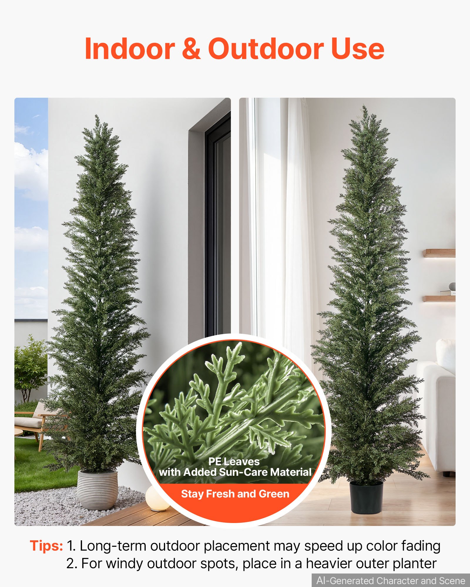 VEVOR Kunstplantenset 2 stuks. Kunstmatige cipressen met PP-pot 2438mm, decoratieve plant voor balkon, kantoor, veranda, terras, tuin, UV-bestendig, groenblijvende kunstboom gemaakt van PE, levensecht, binnen en buiten.