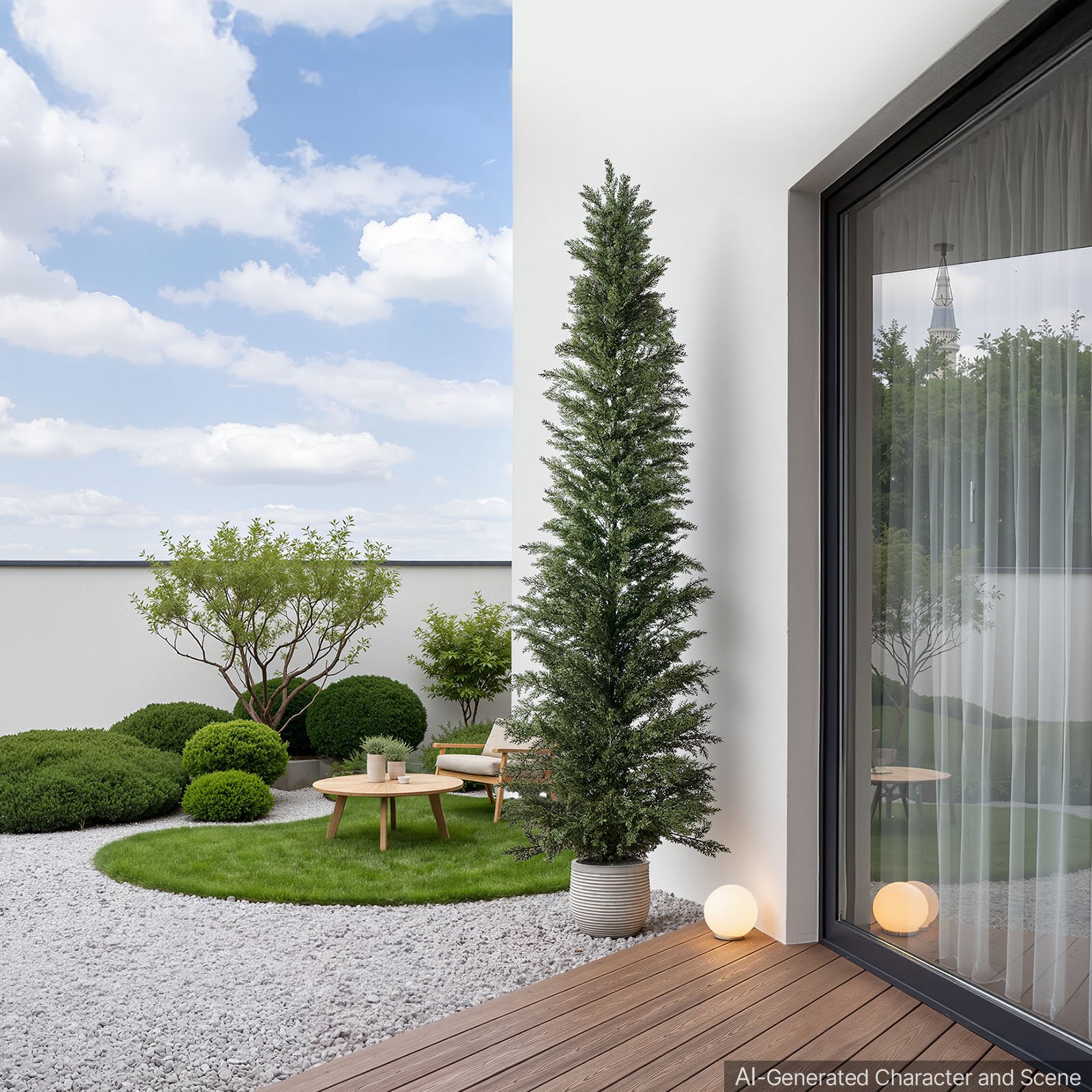 VEVOR Kunstplantenset 2 stuks. Kunstmatige cipressen met PP-pot 2438mm, decoratieve plant voor balkon, kantoor, veranda, terras, tuin, UV-bestendig, groenblijvende kunstboom gemaakt van PE, levensecht, binnen en buiten.