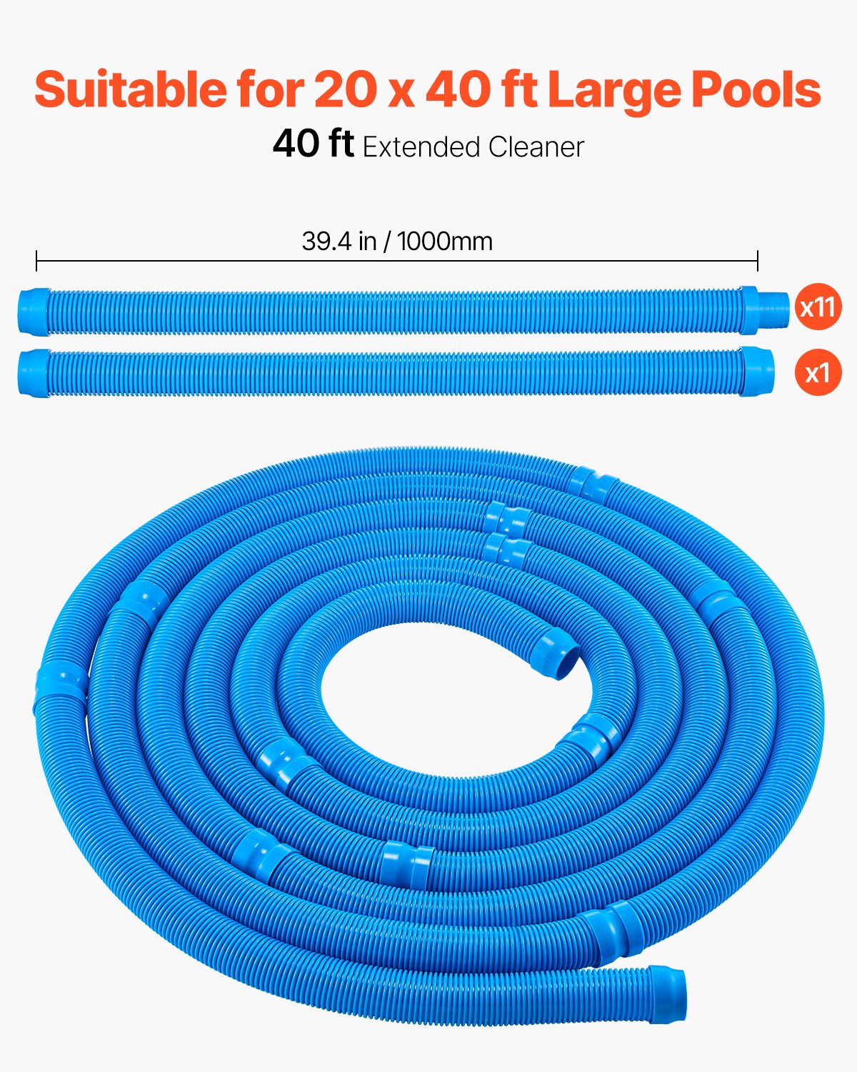 VEVOR Suction Pool Cleaner, Automatic Pool Vacuum Cleaner, Suction Side Automatic Pool Cleaner, Suction Vacuum Pool Sweeper with 2 Wheels, for In-ground Pool and Above-ground Pool Up to 20 x 40 ft