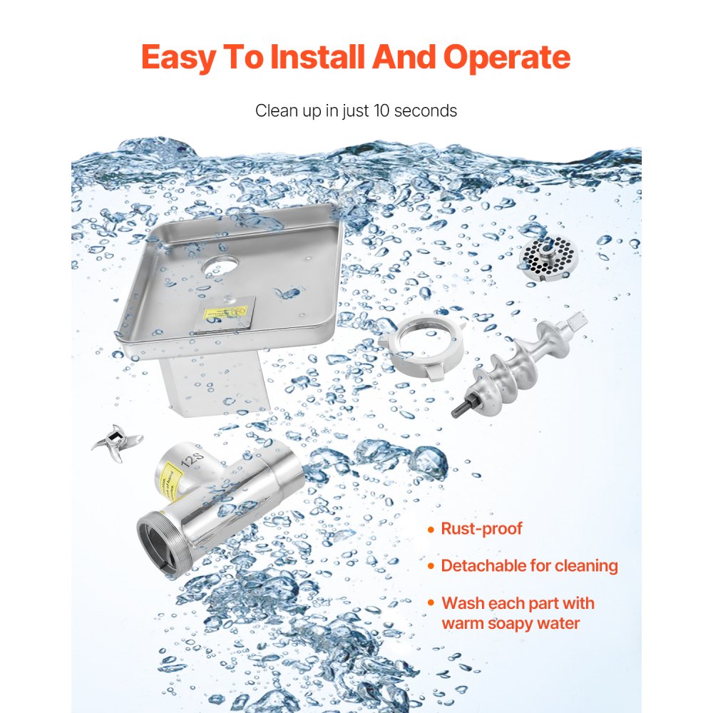 VEVOR 5 kg/min elektrische vleesmolen worstvuller met mes en maalplaat (5 mm), worstmachine commerciële vleesmolen gemaakt van roestvrij staal voor het snijden, hakken en in blokjes snijden, restaurantslager