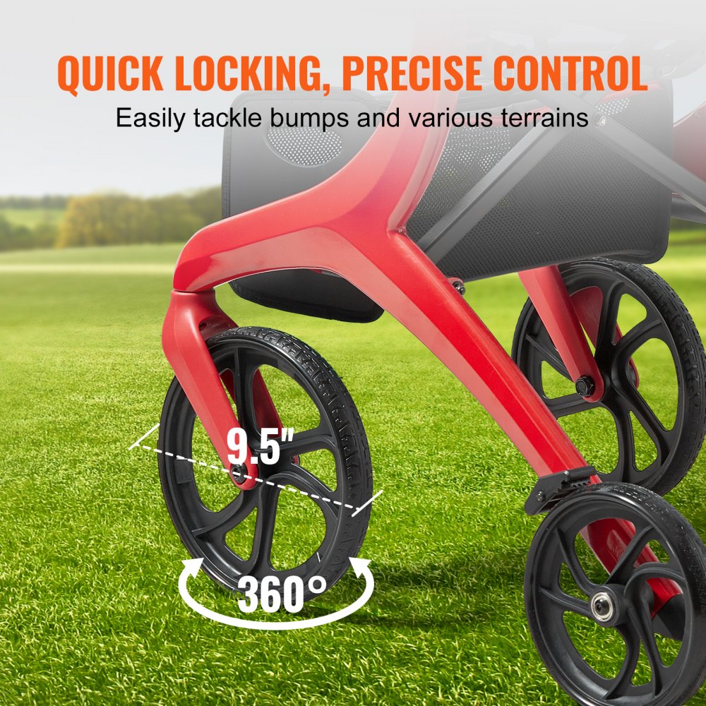 VEVOR Folding Rollator Walker for Seniors and Adults, Lightweight Aluminum Rolling Walker with Seat and Adjustable Handle, 4-Wheel Outdoor Mobility Walker with Spacious Storage Bag, 300LBS Capacity