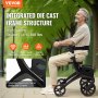 VEVOR Opvouwbare Rollator voor Senioren, Lichtgewicht Aluminium Rollator met Zitting en Verstelbare Handgreep, 4-Wiel Looprek voor Buiten met Opbergtas, Draagvermogen 136 kg, Zwart